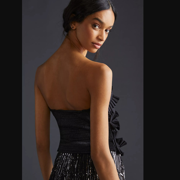 NWT Anthropologie Pleated Ruffle Black Tube Top - Medium - Picture 2 of 4